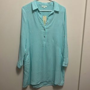 NWT jade Melody Tam teal blue quarter button front shift dress